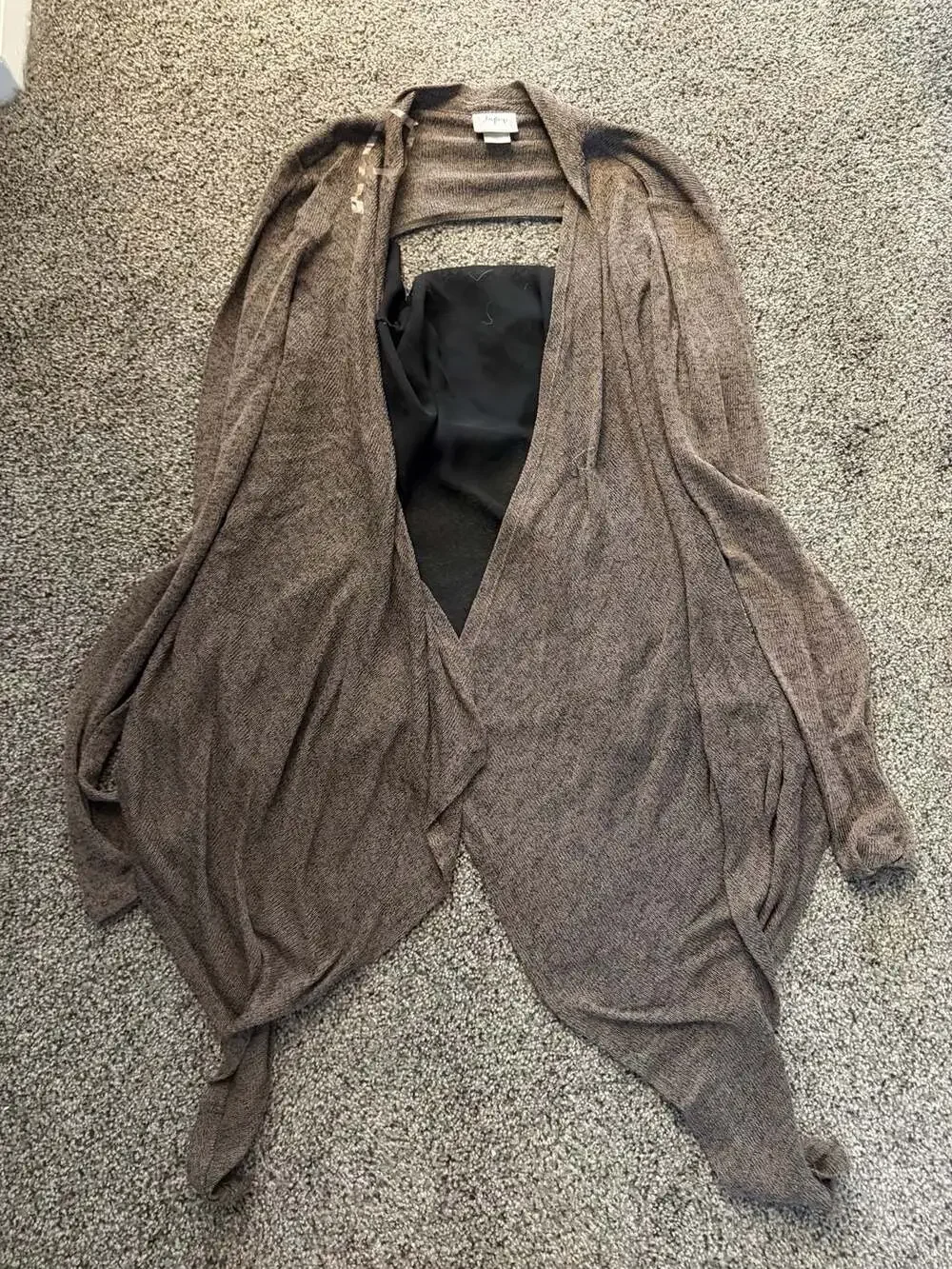 daytrip Women's Brown Open Front Layered Cardigan with Black Chiffon